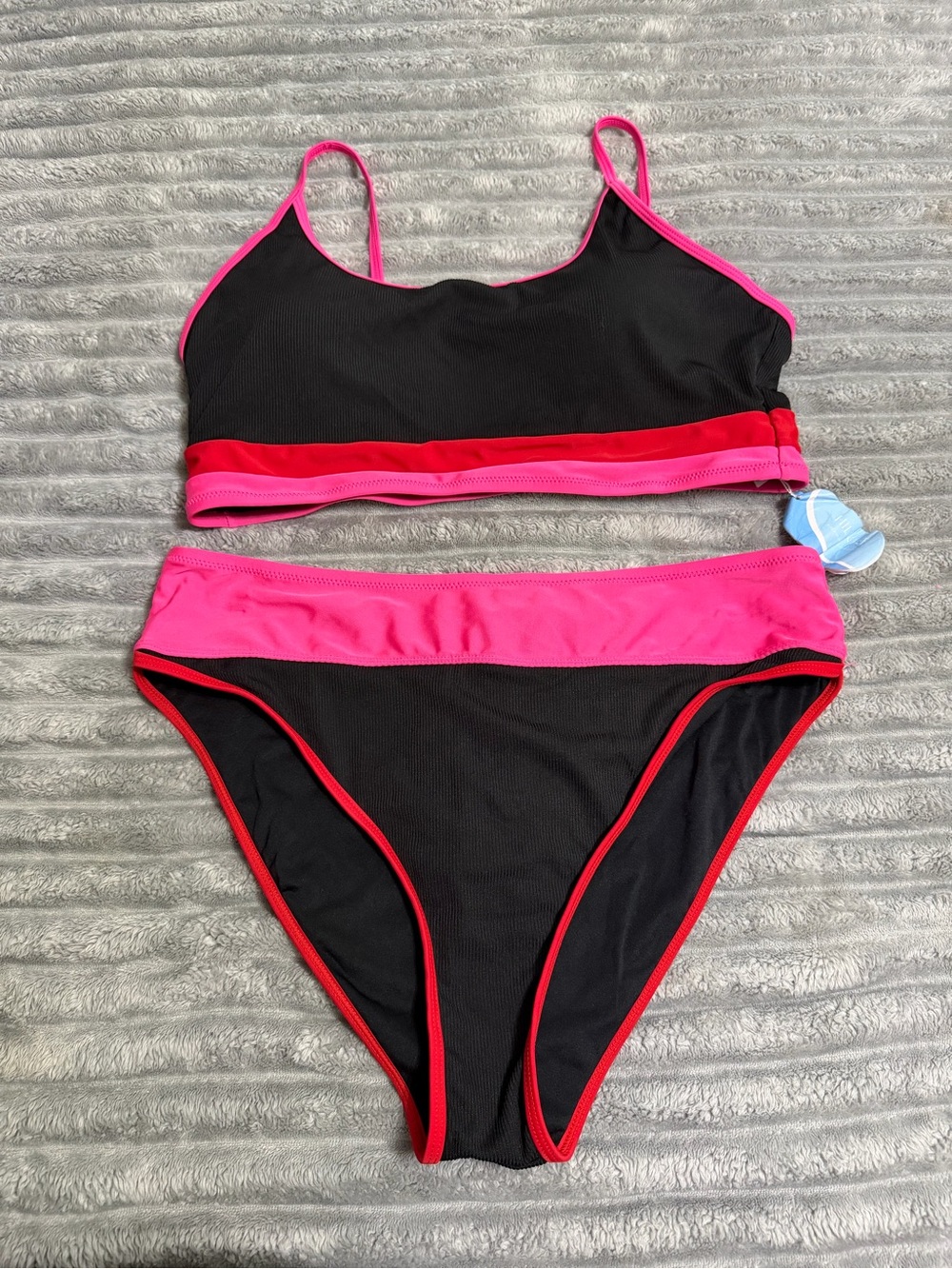 Women’s Black, Red, & Hot Pink Two-Piece Bikini Set